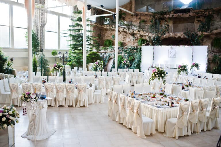 Beautiful wedding set decoration in the restaurant