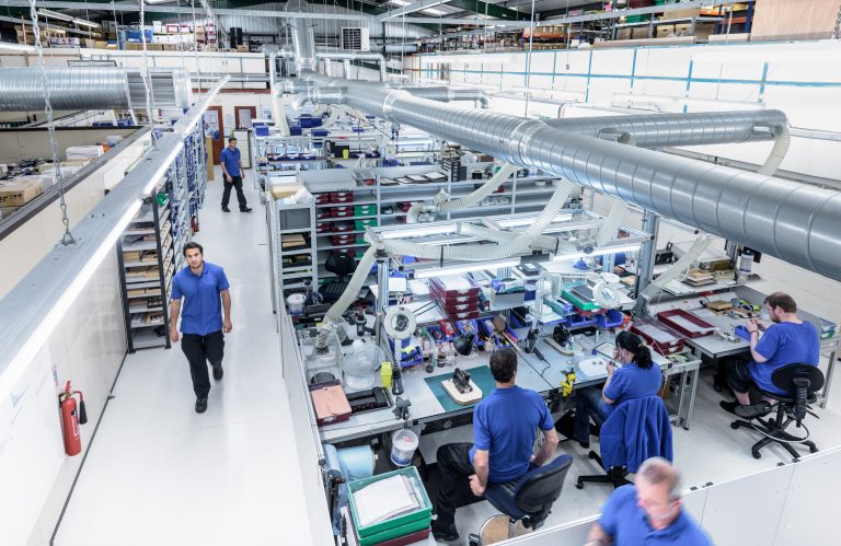 Overview of production line in electronics factory